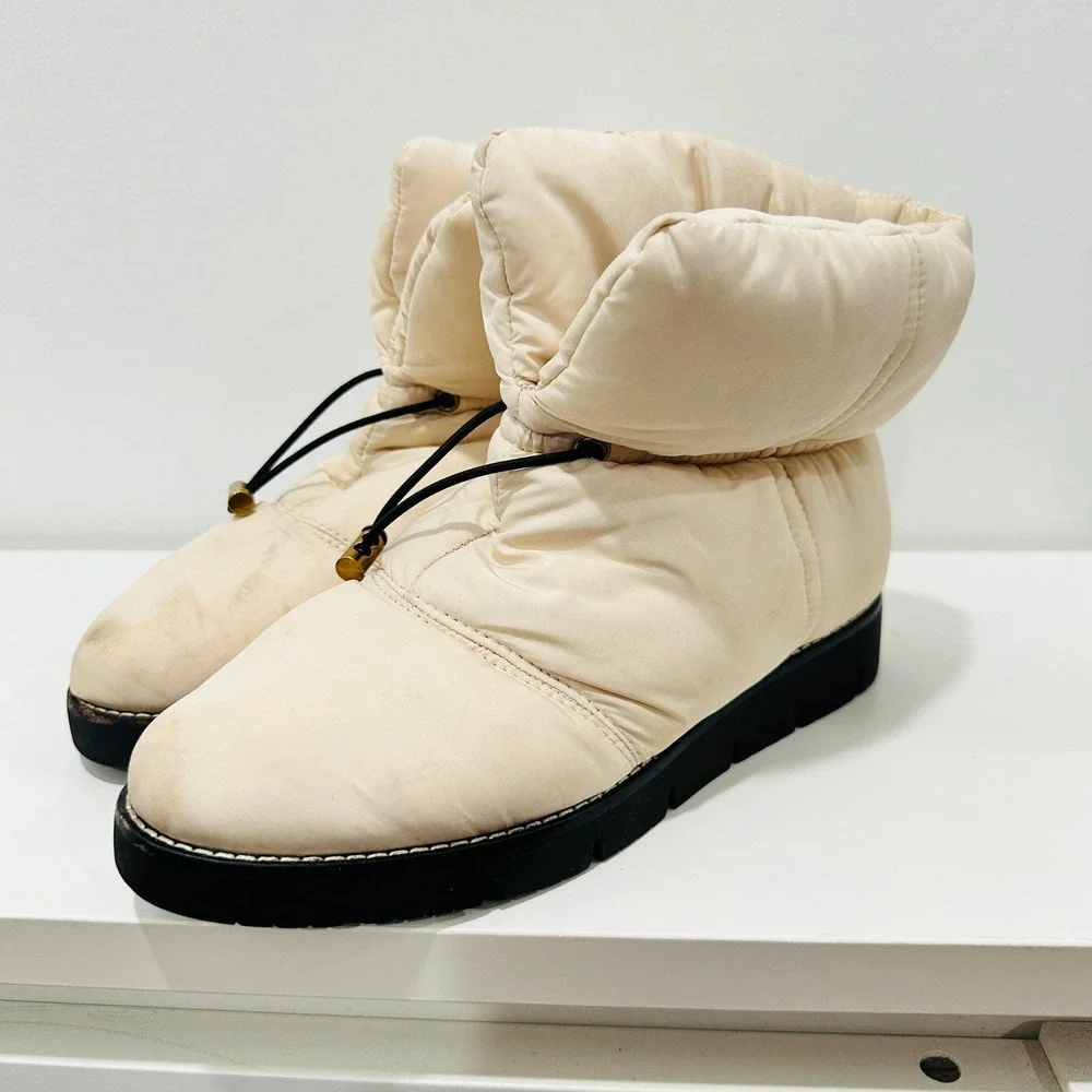 J.Crew Ivory Puffer Ankle Boots Bungee Toggle Winter Lug Sole BD325 Womens 8